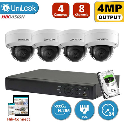 Hikvision CCTV Camera System 4MP POE IP Outdoor Camera 30m IR 8CH H.265+ NVR